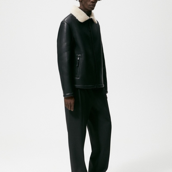 Zara men's double faced black leather jacket coat - Picture 7 of 10